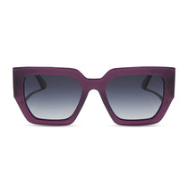 rissa g x dime optics she's a 10 square sunglasses with a amethyst purple frame and grey gradient polarized lenses front view
