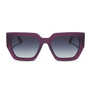 rissa g x dime optics she's a 10 square sunglasses with a amethyst purple frame and grey gradient polarized lenses front view