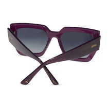 rissa g x dime optics she's a 10 square sunglasses with a amethyst purple frame and grey gradient polarized lenses back view