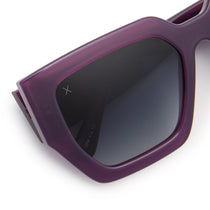 rissa g x dime optics she's a 10 square sunglasses with a amethyst purple frame and grey gradient polarized lenses detailed view