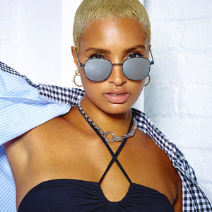 model in AVALON - Matte Black + Grey Mirror 