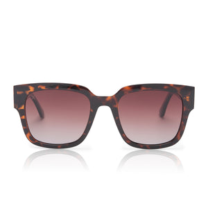 dime optics brea square sunglasses with a tortoise frame and brown gradient polarized lenses front view