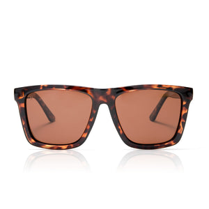 lucky daye X dime optics featuring the hangback in brown tortoise frame with brown lens sunglasses front view