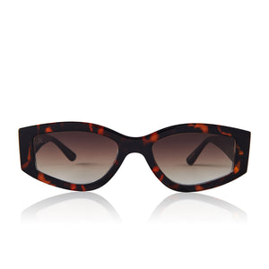 dime optics robertson round sunglasses with a tortoise frame and brown gradient sharp lenses front view