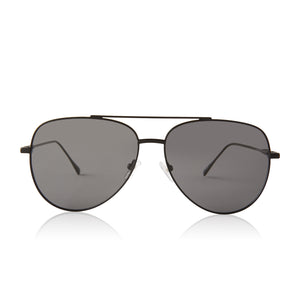 dime optics venice aviator sunglasses with a matte black frame and grey polarized lenses front view