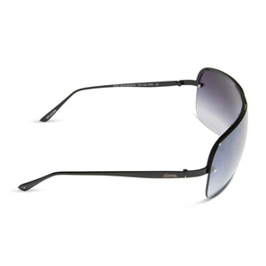 dime optics wilshire shield metal sunglasses with a black frame and grey to clear gradient flash lenses side view