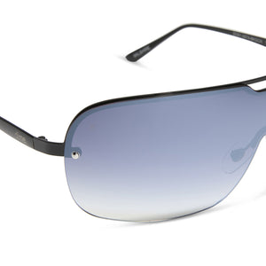 dime optics wilshire shield metal sunglasses with a black frame and grey to clear gradient flash lenses detailed view